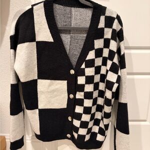 Black and White Checkered Cardigan